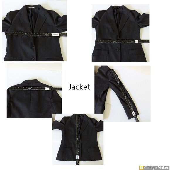 Black Wool Lined Suit Set Blazer & Skirt Made in Poland Size Small Midi Knee - Picture 15 of 16